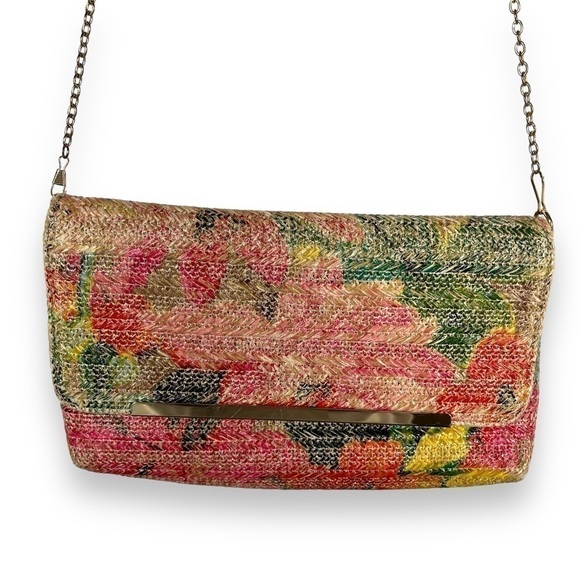 4 for $40 SALE! Woven Straw Cross Body Convertible Clutch Handbag, Floral Print - Picture 3 of 13